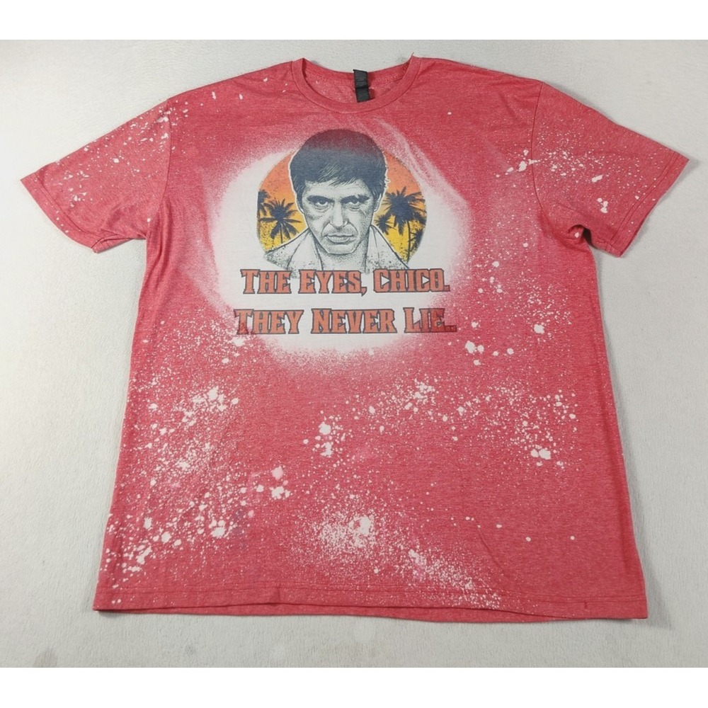 Scarface Tony Montana Shirt Mens XL Red Gildan Graphic Tee Bleach Splatter